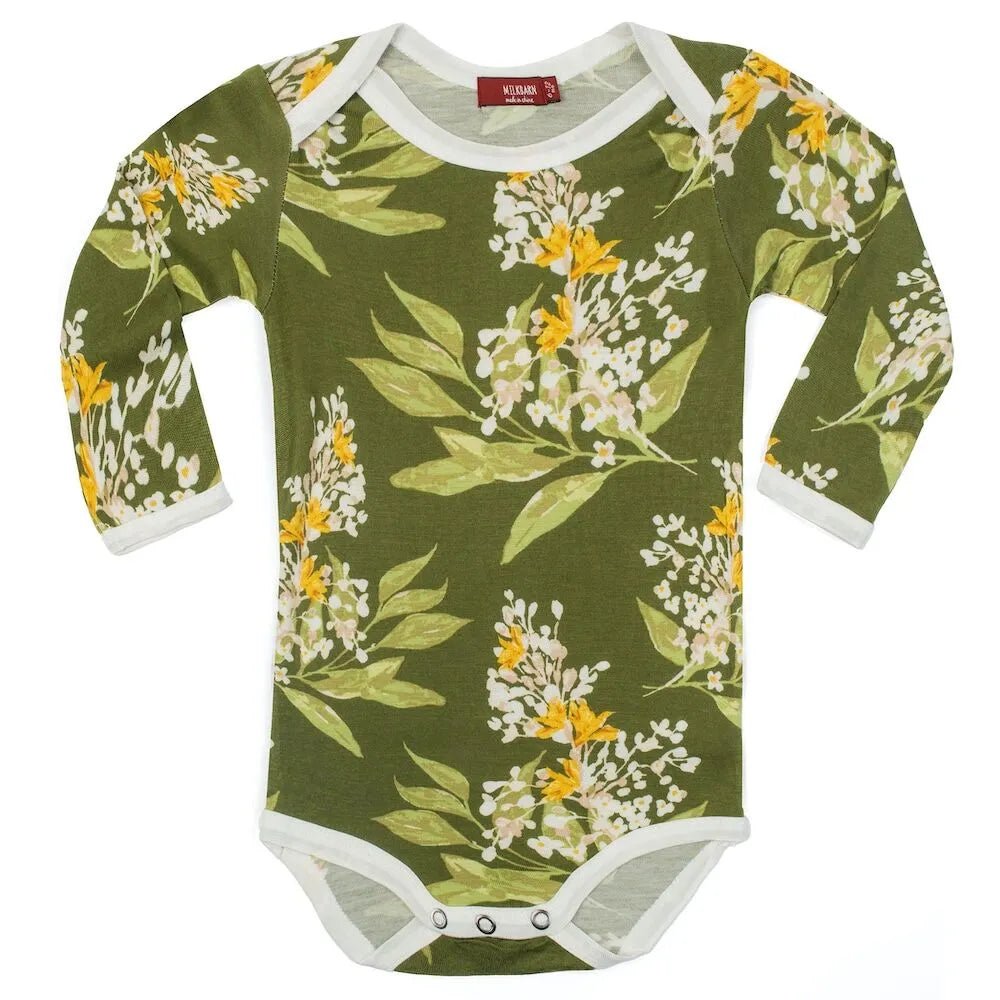 MILKBARN | Organic Cotton Long Sleeve One Piece | Green Floral - Clothing - Johnson and Co. General Store