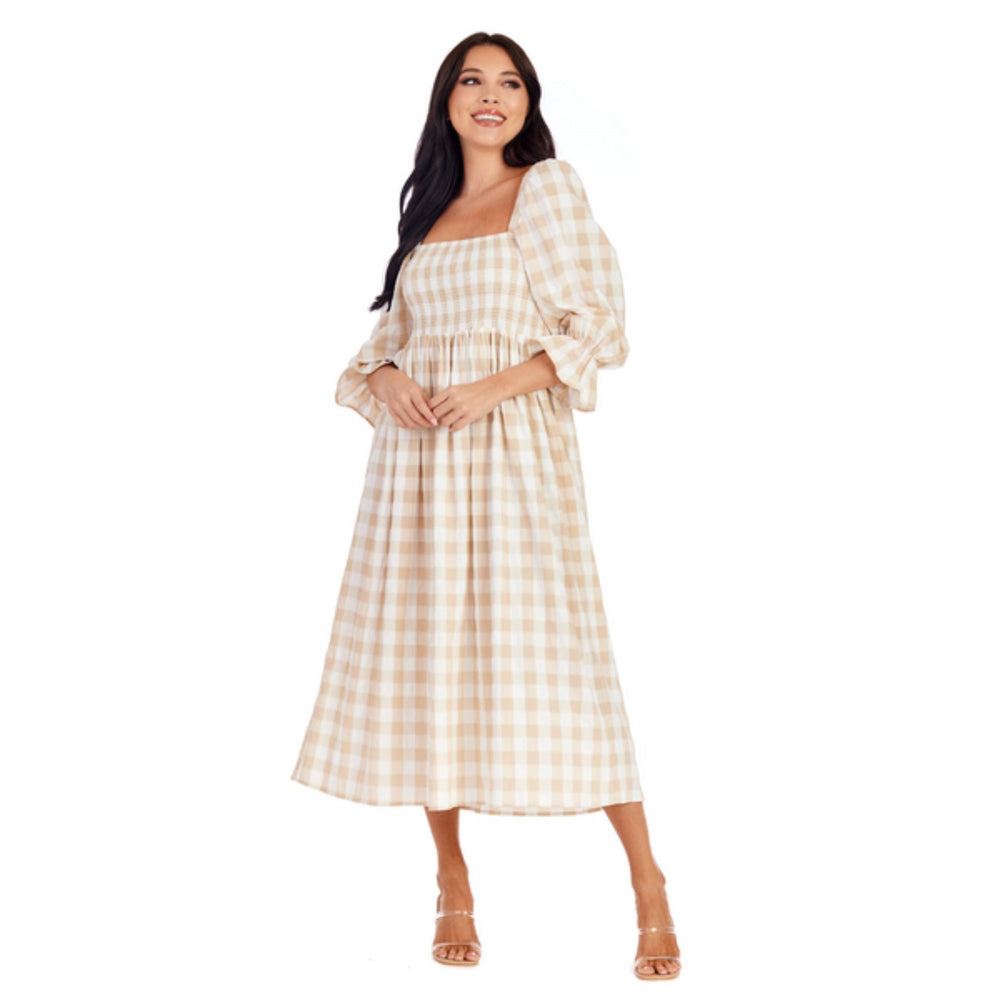 Mud Pie | Byerly Midi Dress | Beige Check - Johnson and Co. General Store