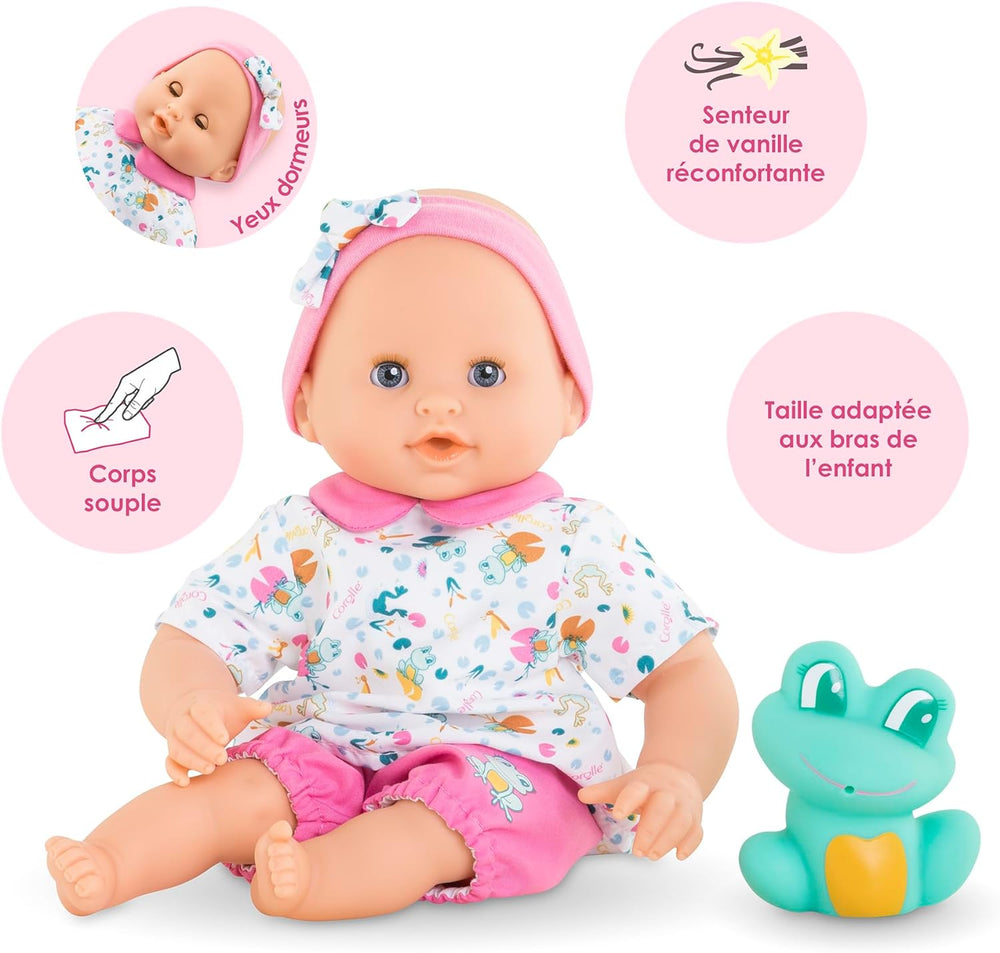 Corolle - Bébé Bath Oceane - 12” Girl Baby Doll with Rubber Frog - Doll - Johnson and Co. General Store
