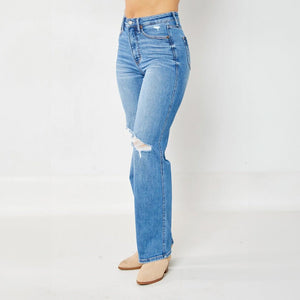 Judy Blue Jean - Tummy Control - Straight Leg - Distressed Knees - Johnson and Co. General Store