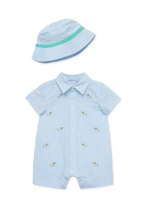Little Me | Puppy Embroidered Romper and Hat - Clothing - Johnson and Co. General Store