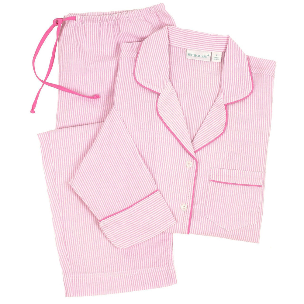Needham Lane | Cotton Long Sleeve Pajamas | Pink & White Seersucker - sleepwear - Johnson and Co. General Store