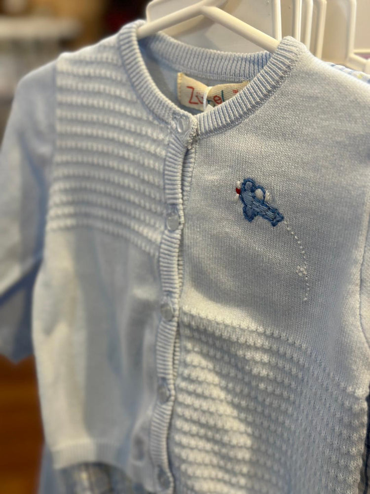 Petit Ami | Knit Cardigan Sweater | Blue Airplane - Clothing - Johnson and Co. General Store