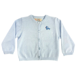 Petit Ami | Knit Cardigan Sweater | Blue Airplane - Clothing - Johnson and Co. General Store