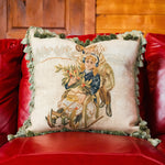 Vintage Aubusson Tapestry Throw Pillow | Children Sledding - Home Decor - Johnson and Co. General Store
