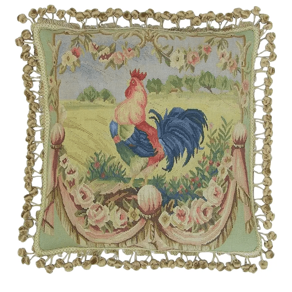 Vintage Aubusson Tapestry Throw Pillow | Rooster - Home Decor - Johnson and Co. General Store